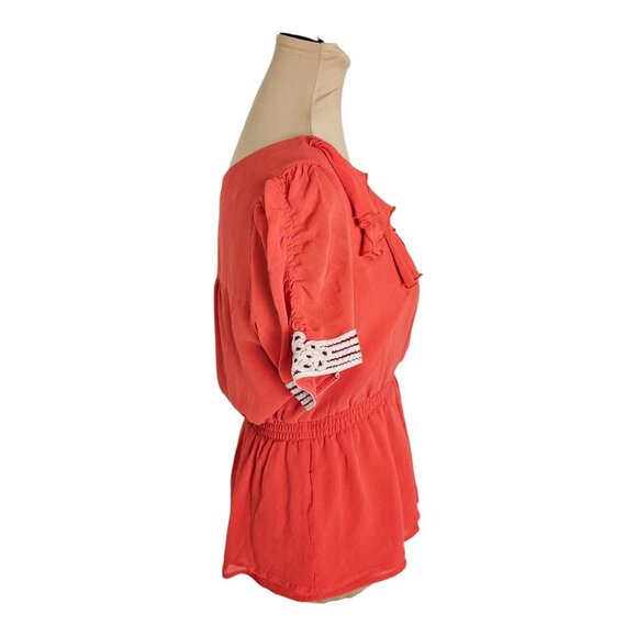 Odille Anthropologie Silk Light Red Ruffle Collared Button Blouse Sz 10 - Picture 4 of 9